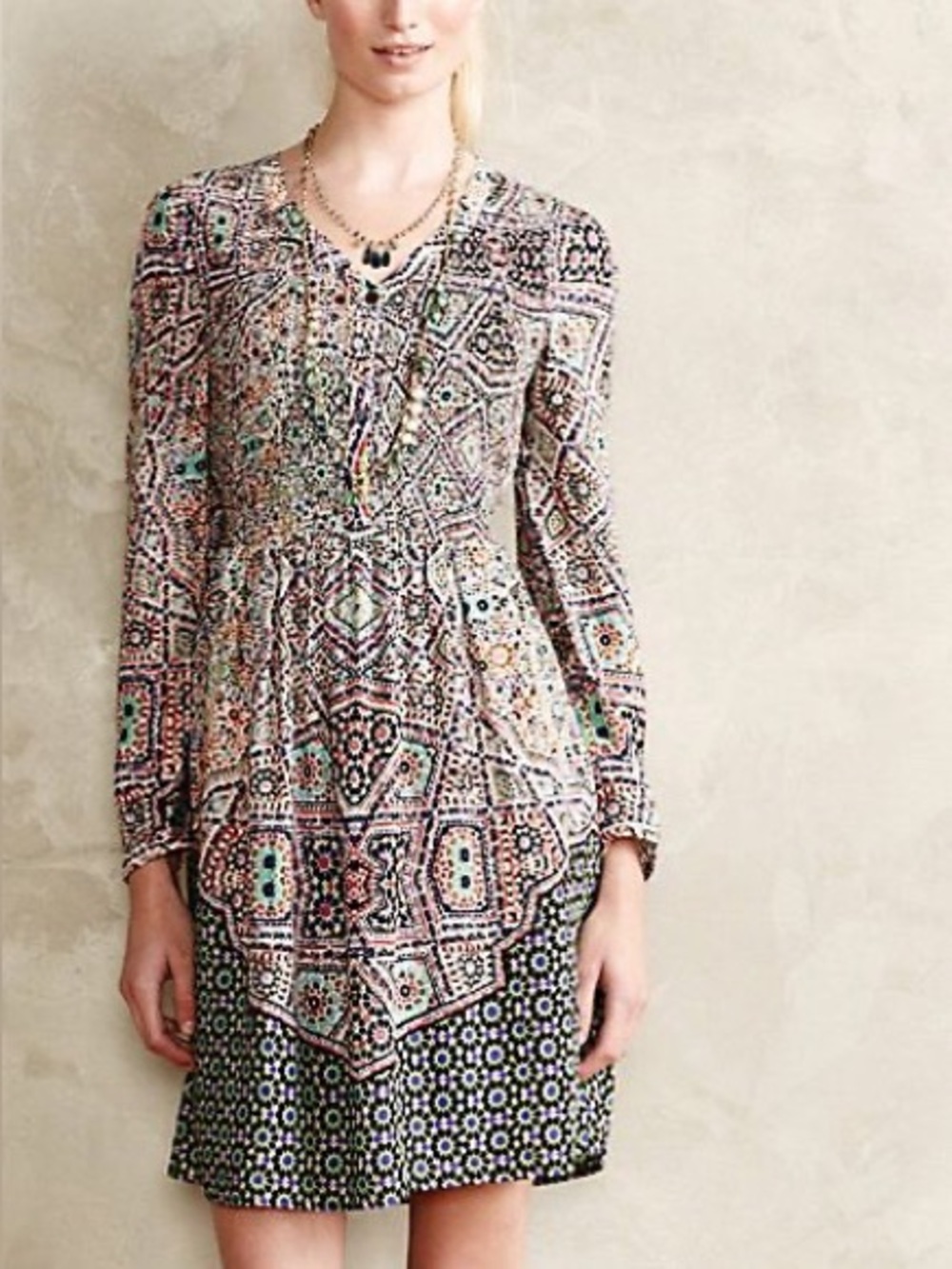 Anthropologie Maeve Tiled Amethyst Printed Long Sleeve Dress Size XL